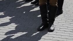 Second World War soviet army parade boots close up Stock Footage