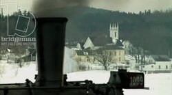 Shot of town over a train, 1908 - reenactment Stock Footage