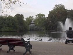 Elderly Man on a powerchair by a lake Stock Footage