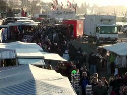 MS Crowded road in market / Hamburg, Hamburg, Germany Stock Footage