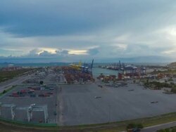 Cargo container shipping with low angle Stock Footage
