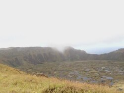 WS PAN View of Rano Kau Volcano / Rapa Nui National Park, Easter Island, Chile  Stock Footage