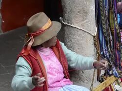 MS Sitting women spinning yarn / Cuzco or Cusco, Peru Stock Footage