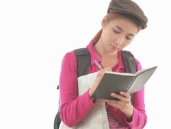 Young female hiker with backpack Stock Footage