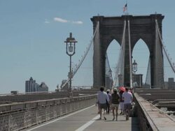 Brooklyn Bridge walkway Stock Footage