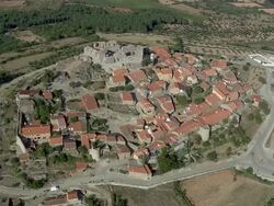 AERIAL WS Castelo Rodrigo castle and village / Figueira de Castelo Rodrigo, Guarda, Portugal Stock Footage