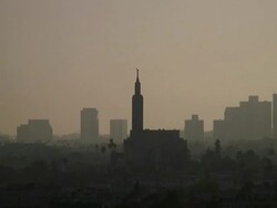 Los Angeles: Mormon LDS Temple. Hazy Sky, Push In Stock Footage