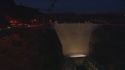 Lights illuminate Hoover Dam. Stock Footage