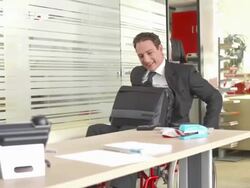 HD DOLLY: Handicapped Man Coming Into Work Stock Footage