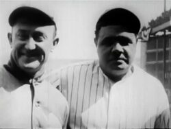 B/W 1927 close up Ty Cobb + Babe Ruth talking + looking at camera / newsreel Stock Footage