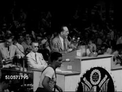 1948: DEMOCRATIC NATIONAL CONVENTION: Unidentified male behind podium saying they can no longer take South for granted, no longer whipping boy, with out Southern vote can't elect president... States Rights Democratic Party. Instructional Video