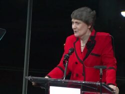 SPEECH - Nancy Clark accepts award from Nancy Northup, Nancy Clark talks about that she is grateful for accepting the award and there is a need worldwide for reproductive rights advocacy Stock Footage