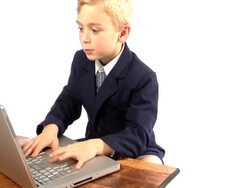 Boy at computer 2 Stock Footage