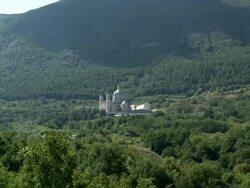 WS ZI Sanctuary inserted surrounded by tree in nature / Castel Petroso, Molise, taly  Stock Footage