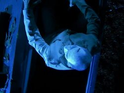 HD CRANE: Zombie Sitting In The Coffin Stock Footage