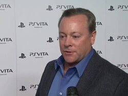 INTERVIEW: Jack Tretton, President and CEO of Sony Computer Entertainment America at Sony PlayStation Unveils PS Vita Portable Entertainment System on 2/15/12 in Hollywood, CA. Stock Footage
