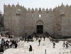 Jerusalem, view of the Damascus gate in the old city of Jerusalem Stock Footage
