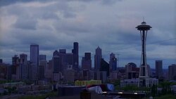 WS View of skyline with space needle at dusk / Seattle, Washington, USA Stock Footage