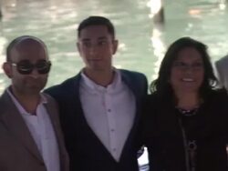 Mohsin Hamid, Riz Ahmed, Mira Nair, Kate Hudson, Liev Schreiber at Press Conference Arrivals: The Reluctant Fundamentalist: 69th Venice Film Festival on August 29, 2012 in Venice, Italy (Footage by WireImage Video/Getty Images) Stock Footage