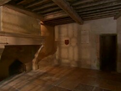 PAN Interiors of House of Joan of Arc / Domremy-la-Pucelle, Lorraine, France Stock Footage