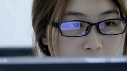 CLose up woman laboratory working on a computer Stock Footage