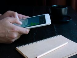 Man holding and touching digital tablet Stock Footage