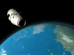 WS TS View of Fly past of Space Dragon spacecraft on route to resupply Space Station Stock Footage