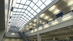 Skylights illuminate an automotive plant. Stock Footage