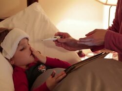 Little Boy Sick In Bed Stock Footage