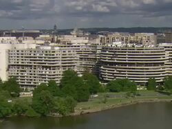 WS AERIAL View of buildings and Potomac river / Washington, Dist. of Columbia, United States Stock Footage