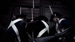 French soldiers charge the Bastille as villagers flee. Stock Footage