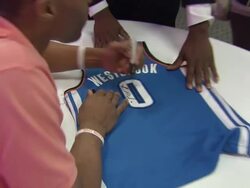 Russell Westbrook at the Russell Westbrook Greets Fans At T-Mobile And Gears Up For NBA All-Star 2011 In Los Angeles at Los Angeles CA. (Footage by WireImage Video/GettyImages) Stock Footage
