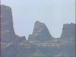 WA Lammergeyer soaring in sky, set against Simian Mountains, Ethiopia, Africa Stock Footage