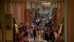 Patrons tour a large museum exhibit of Ancient Egypt. Stock Footage