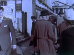 Views of the Royal Festival Hall, a street artist, Trafalgar Square, pigeons, and Hyde Park fountains. London c.1960 Stock Footage