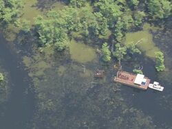 WS AERIAL View of Oil well in water / Louisiana, United States Stock Footage