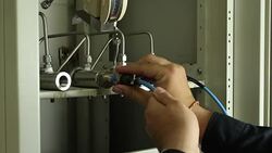 Engineer work with industrial part Stock Footage