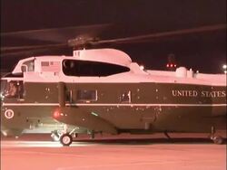 Helicopter containing President George W Bush boards departs Heathrow at start of state visit Stock Footage