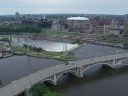 WS City skyline and mississippi river / Minneapolis, Minnesota, United States  Stock Footage
