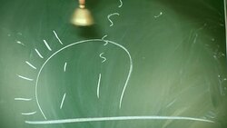 Ringing handbell, green blackboard Stock Footage