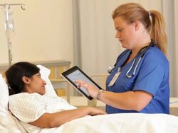 " hospital patient talking to a medical worker/Richmond,Virginia, USA" Stock Footage