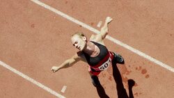 Male runner stretching arms on track Stock Footage