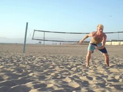 Man playing beach volleyball. - Slow Motion - filmed at 240 fps Stock Footage