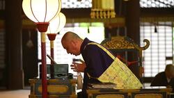 Monk ceremony in temple Stock Footage