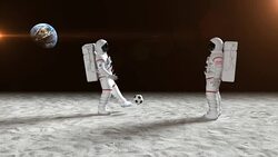 Two Astronauts Playing Soccer On The Moon Surface Stock Footage