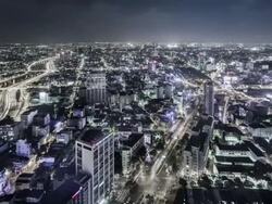 TL, MS, HA Day to night transition of Ho Chi Minh skyline and traffic / Ho Chi Minh, Vietnam Stock Footage