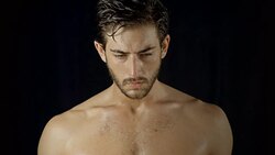 Athletic Male Portrait Boxing Slow-Motion Stock Footage