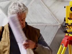 MS Engineer talking on his phone and looking at blueprint / Santa Fe, New Mexico, United States Stock Footage