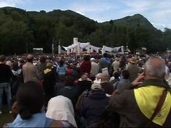 Pilgrims attend mass in Lourdes with Pope, vox pops News Clip