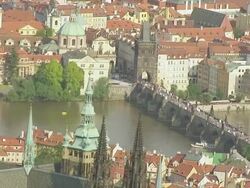WS AERIAL View of castle and bridge over vitava river / Prague, Czech Republic Stock Footage
